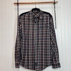 Sean John Men’s Blue Red 100% Cotton Long Sleeve Button Down Shirt Size XL